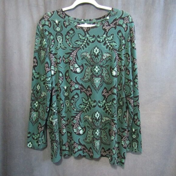 Chicos Green Black Pink Floral Tunic Top Womens Size XXL 4 Long Sleeve Rayon - Picture 7 of 7